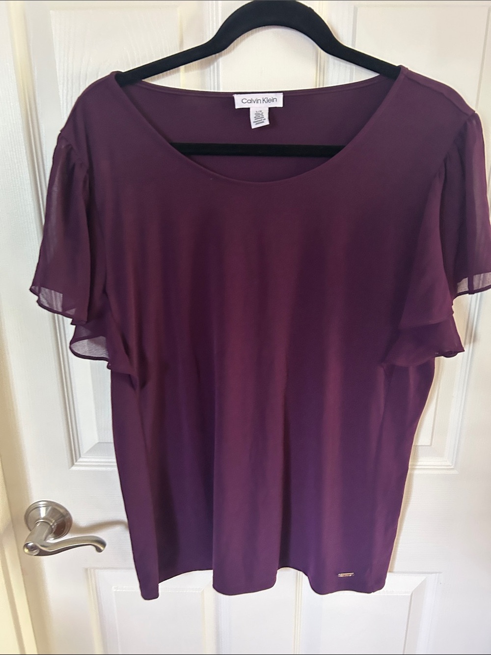 Calvin Klein Plum Ruffle Sleeve Blouse